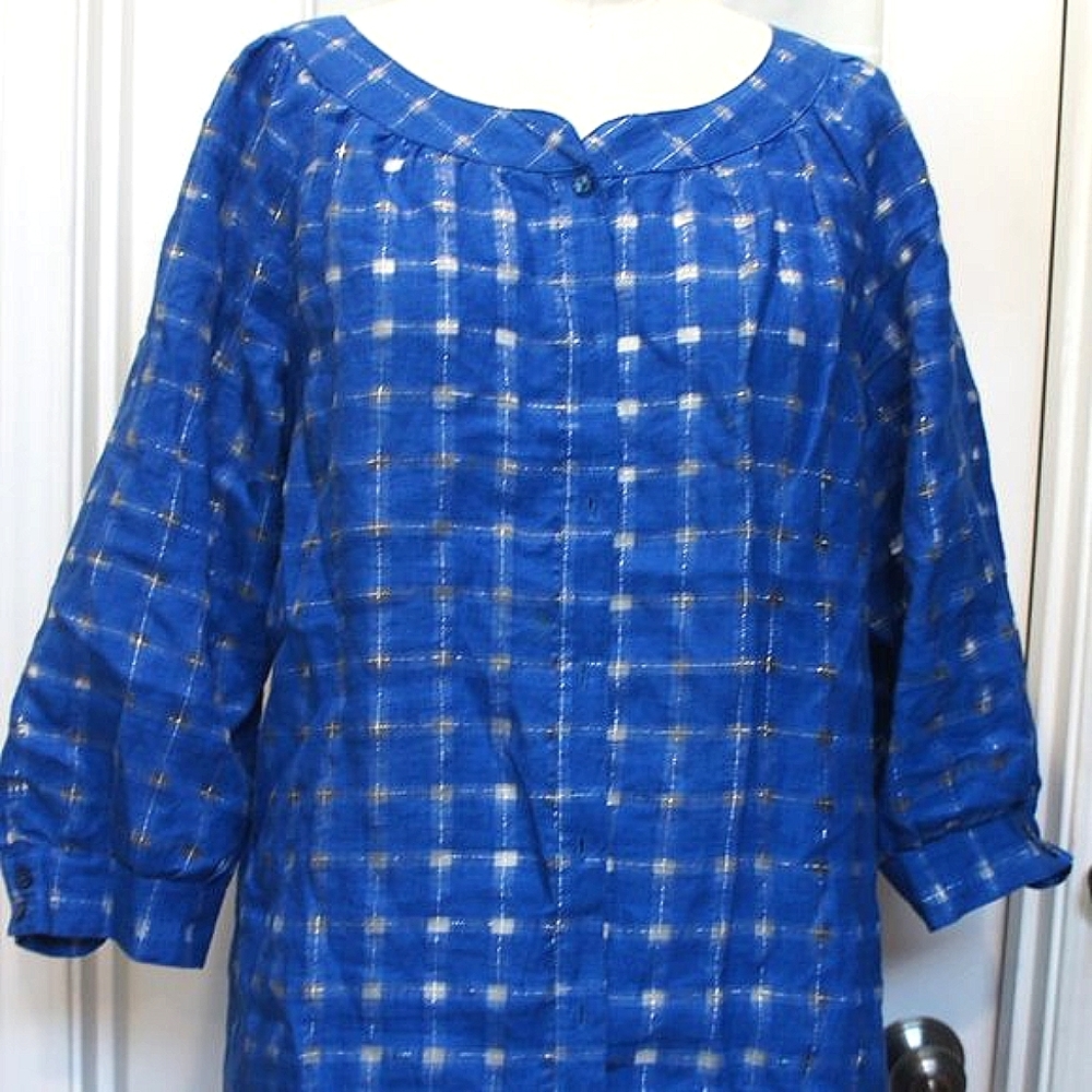 Chico's Blue CheckeredLinen Blend Pheasant Tunic size 2